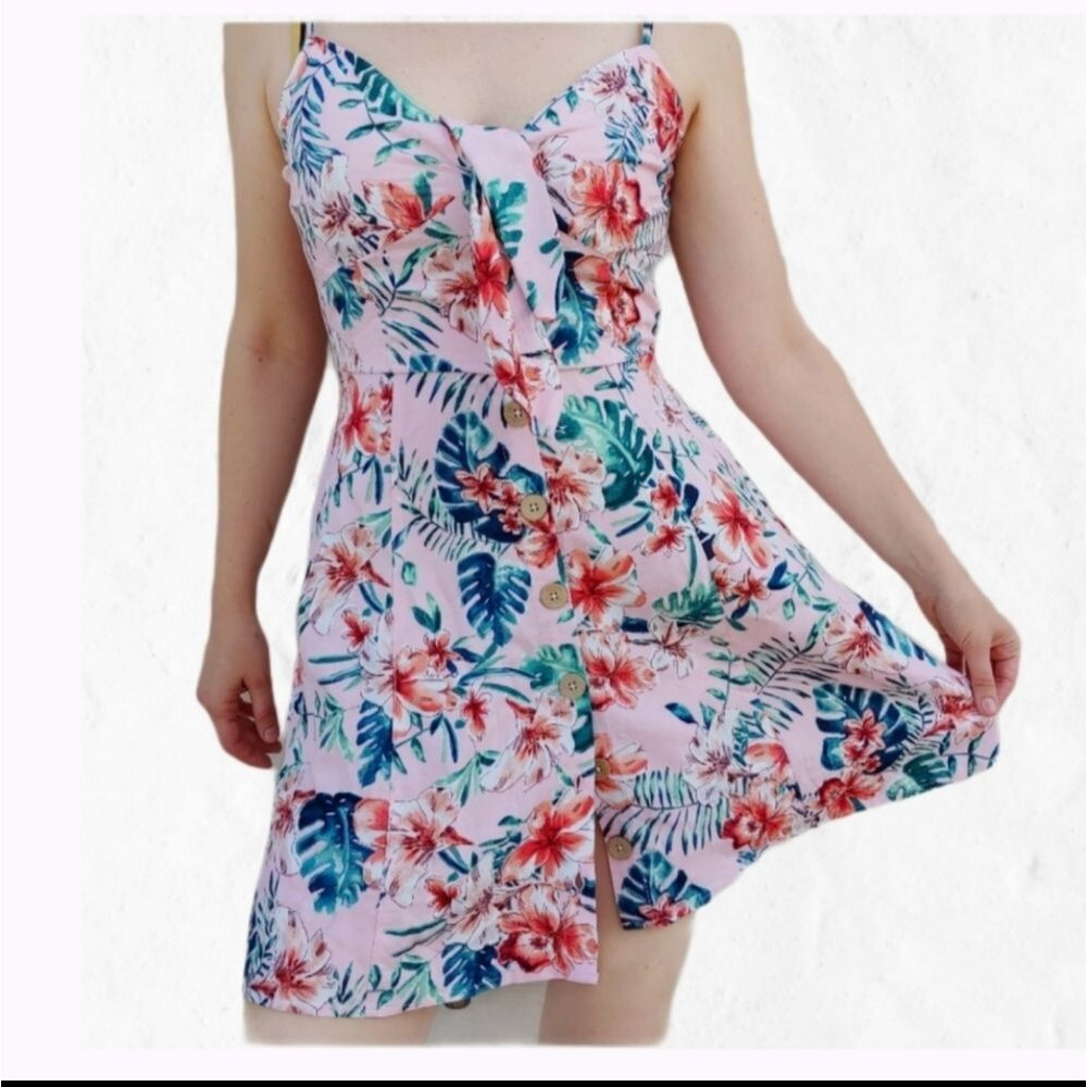Band of gypsies floral pink mini summer dress fit and flare size Medium